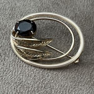 Vintage 14 K Gold Filled Smokey Topaz Filigree Leaf Flower Brooch